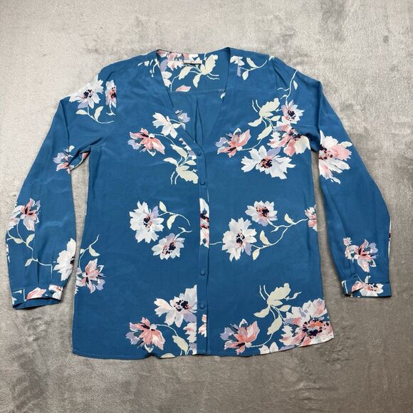 Joie Shirt Womens Medium Blue Silk Floral Button Up Long Sleeve Blouse Spring - Picture 1 of 9